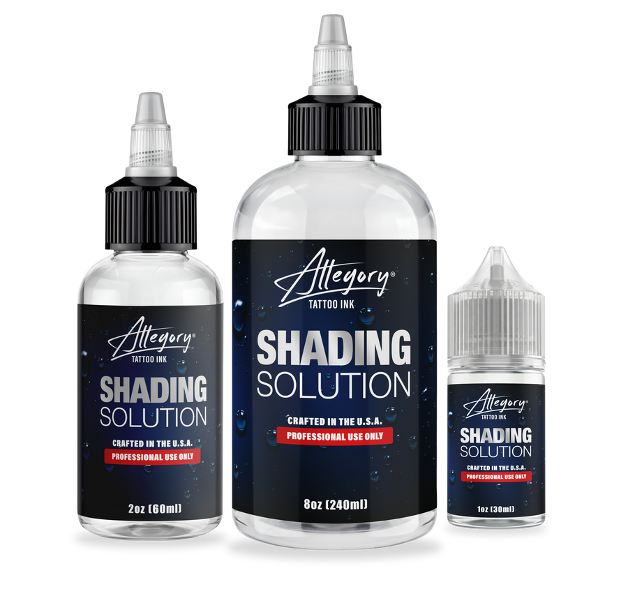 Allegory Smooth Blak professional tattoo ink bottles in 1oz, 2oz, and 8oz sizes