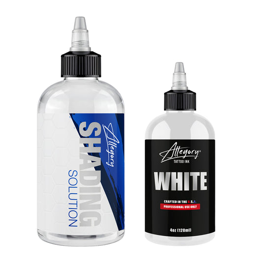 Allegory White and Shading Solution bundle - 8oz Shading Solution and 4oz White tattoo ink bottles | Allegory Ink