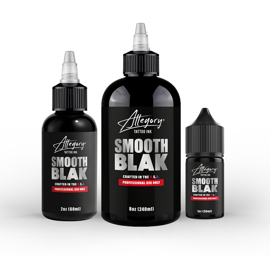 Allegory Ink Smooth Blak black tattoo ink bottles in multiple sizes