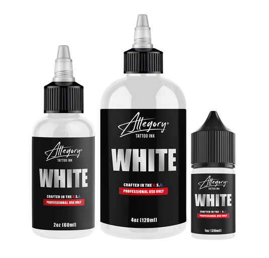 Allegory Ink White tattoo ink bottles in multiple sizes