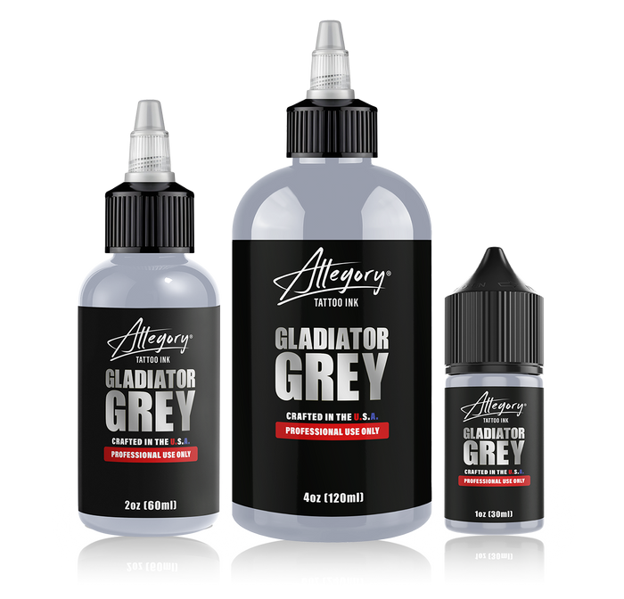 Allegory Smooth Blak professional tattoo ink bottles in 1oz, 2oz, and 8oz sizes