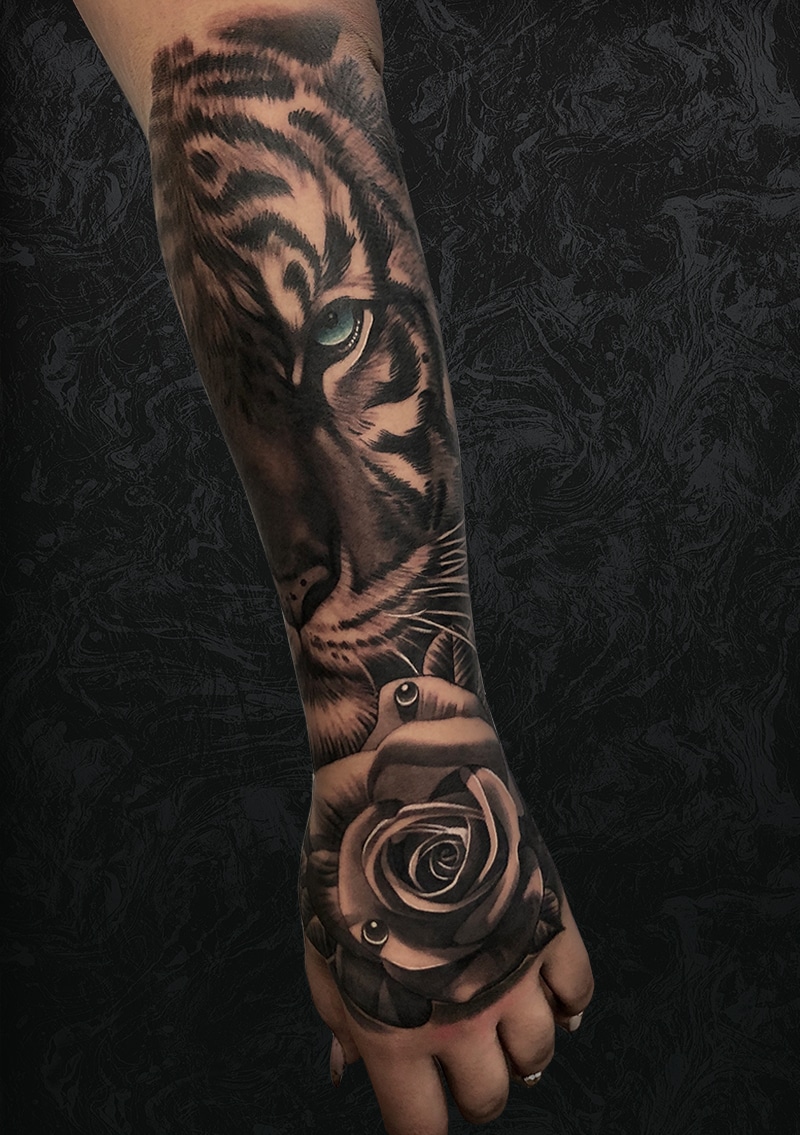 Tiger Blue Eye Arm Tattoo