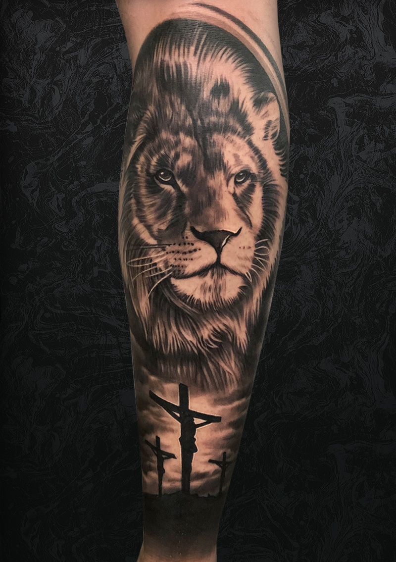Lion Christ Arm Tattoo